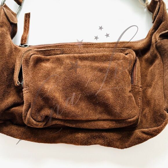 FREE PEOPLE Siren Suede Shoulder/Crossbody Bag In Coconut Shell NWT - Picture 3 of 9